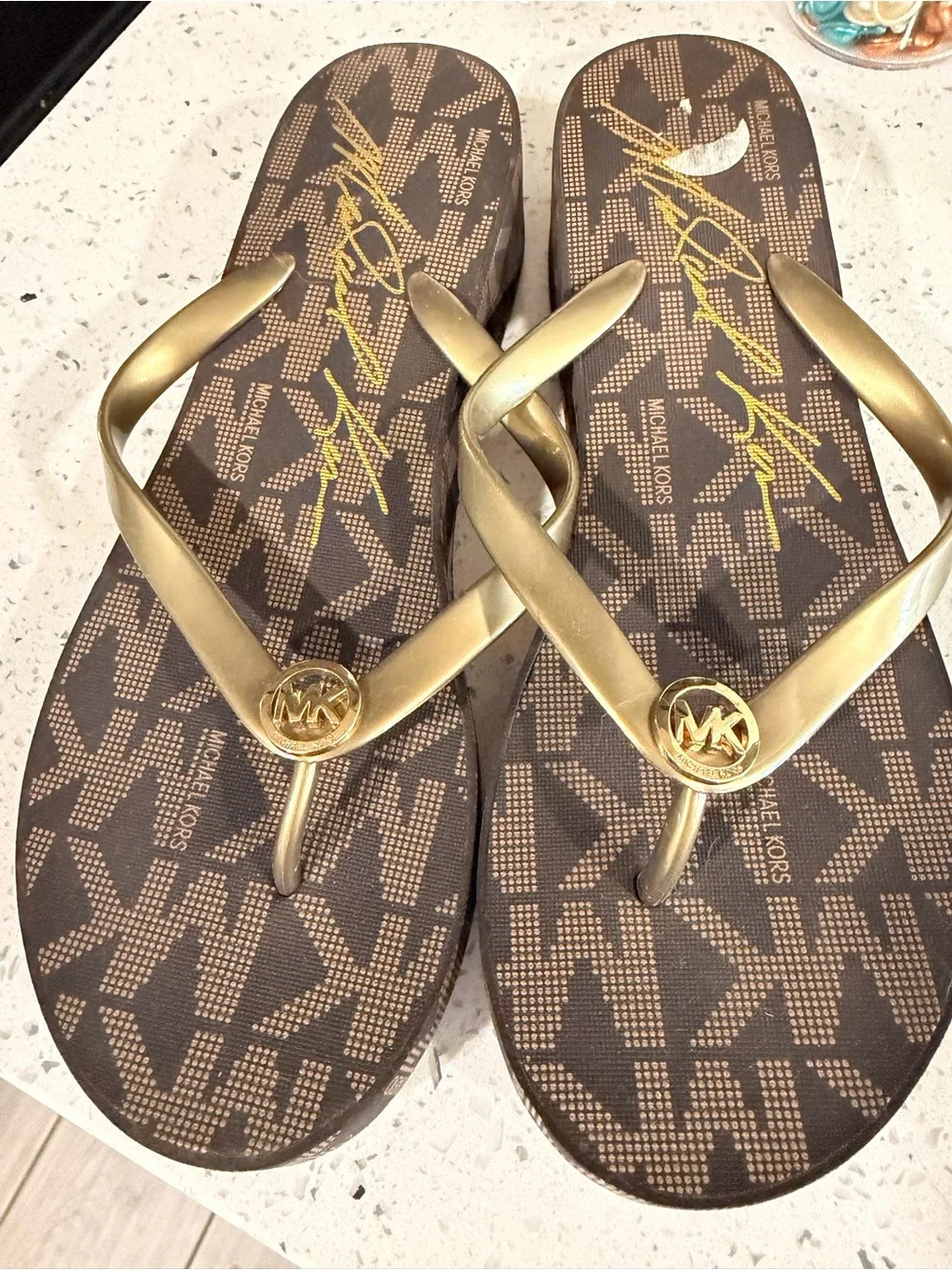 Michael Kors Gold and Black Platform Sandals